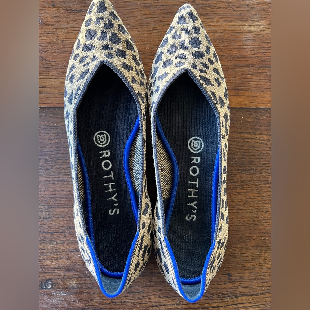 Rothy’s Leopard pointed toe flats.